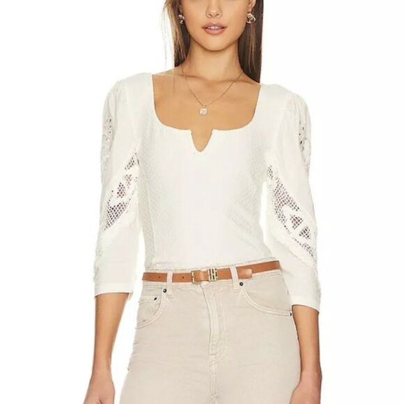 Free People Brunch Date Top Crochet Trim Sz XS - Picture 6 of 7